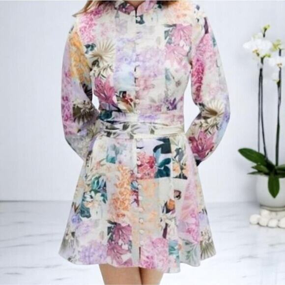 ZARA Women's Floral Patchwork Mini Dress Long Sleeve Medium - Picture 1 of 6